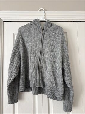 H&M Gray Cable-Knit Zip Hoodie Cardigan